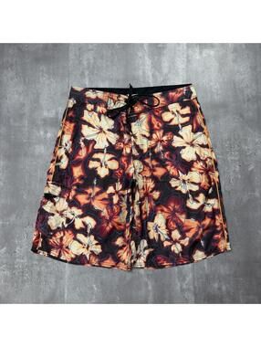 Y2K Orange Sideout Surf Grunge Baggy Floral Board Shorts